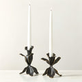 Iris Blackened Brass Taper Candle Holder With Timeless Elegance