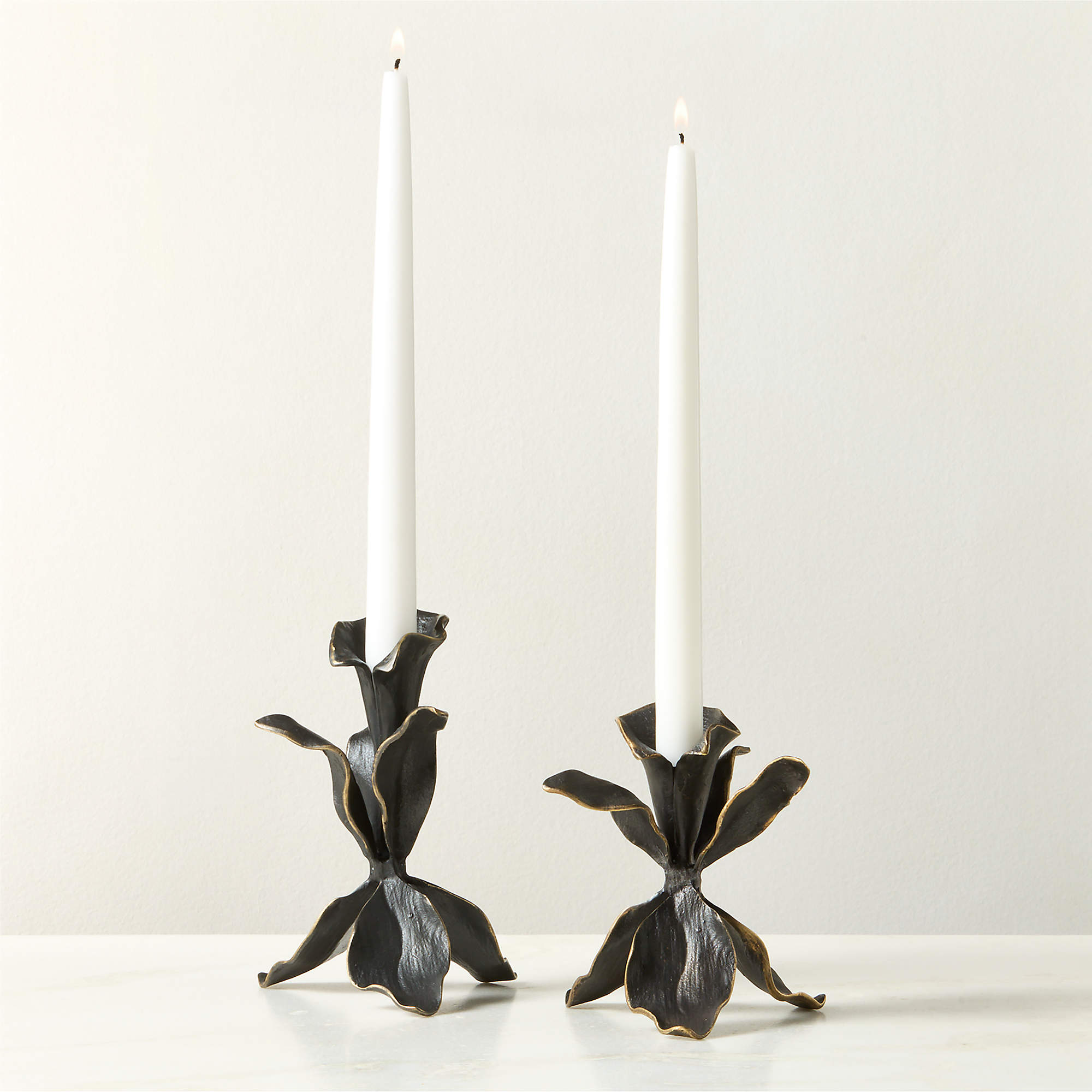Iris Blackened Brass Taper Candle Holder With Timeless Elegance
