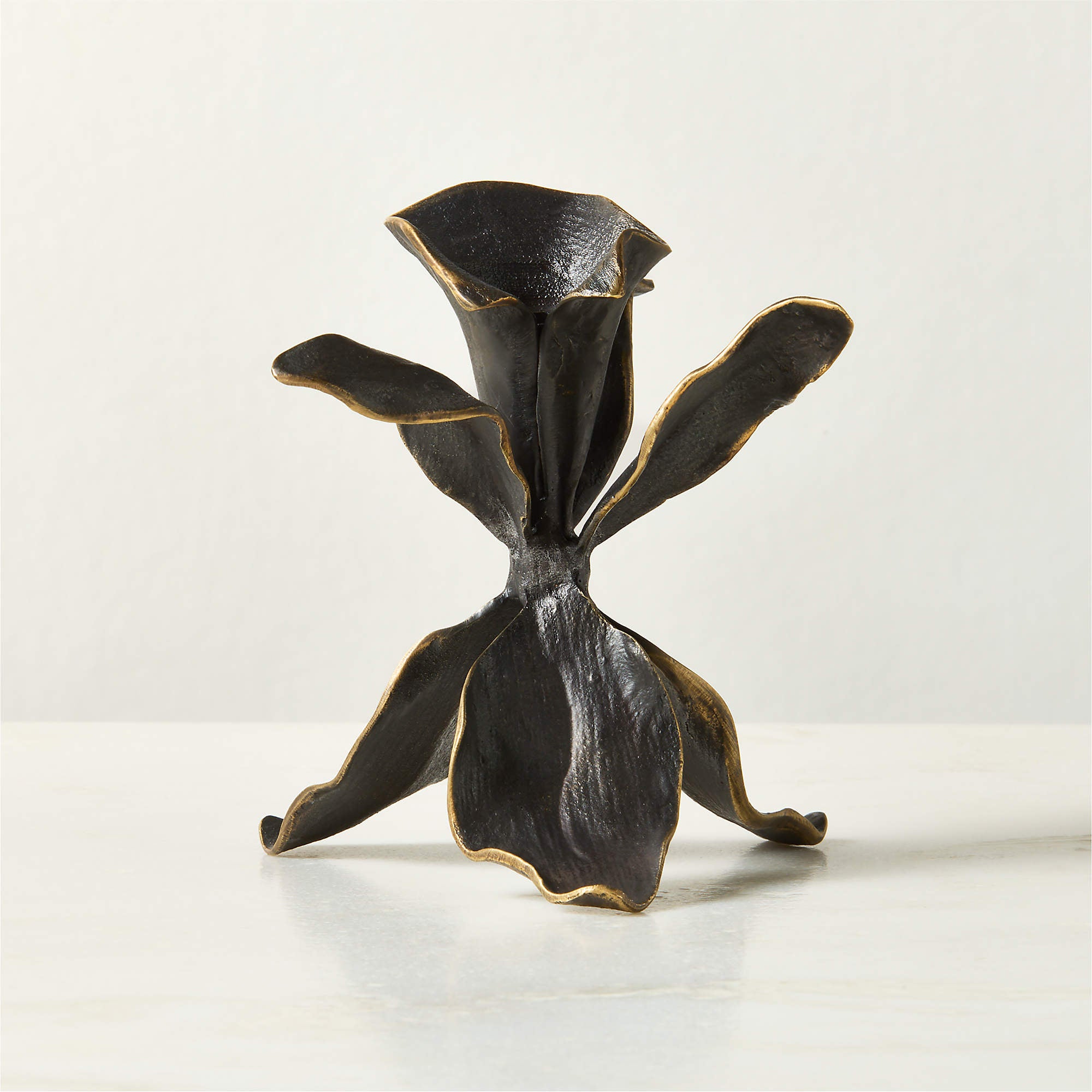 Iris Blackened Brass Taper Candle Holder With Timeless Elegance