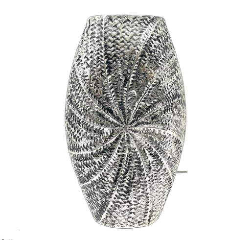 Silver Textured Metal Decorative Vase With Embossed Pattern