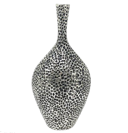 Textured Silver Decorative Vase with Sculptural Artistic Finish