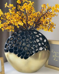 Black Gold Openwork Metal Sculptural Decorative Vase