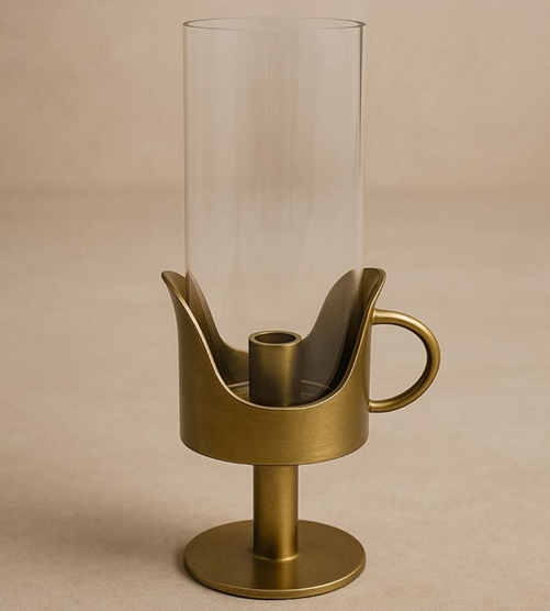 Elegant Gold Pedestal Hurricane Candle Holder with Glass
