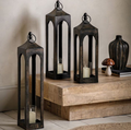 Black Metal Lantern Candle Holder Trio for Elegant Decor