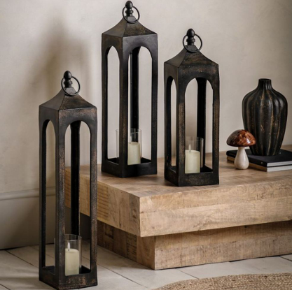 Black Metal Lantern Candle Holder Trio for Elegant Decor