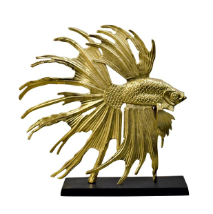 Gold-Toned Flowing Fin Fish Sculpture Tabletop Home Accent