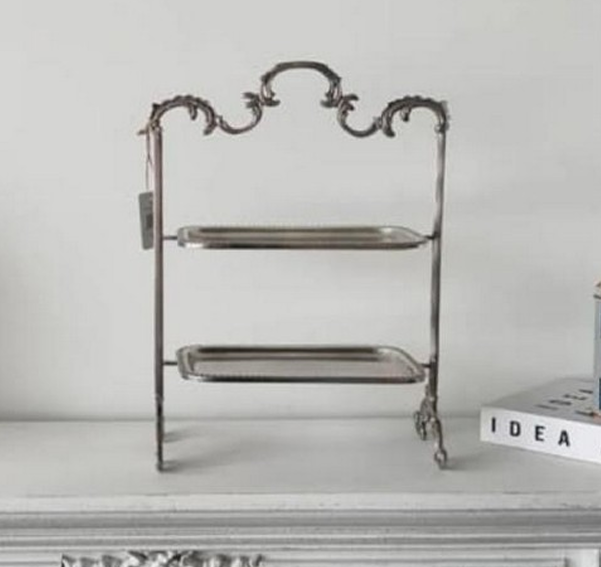 Elegant Antique Silver Two-Tier Decorative Serving Display Stand