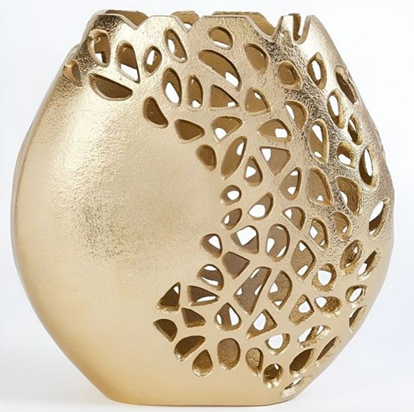 Elegant Gold Sculptural Pierced Metal Decorative Vase