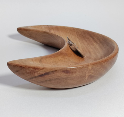 Sculptural Natural Wood Crescent Bowl Decorative Table Centerpiece