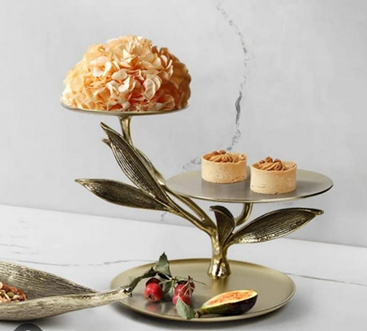 Elegant Gold Leaf Three Tier Serving Stand for Desserts