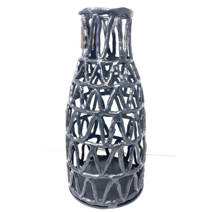Black Metal Openwork Sculptural Vase Decorative Home