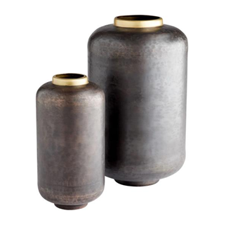 Dark Bronze Metal Decorative Vases Set with Gold Rims