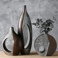 Modern Sculptural Metal Vase Set with Textured Details